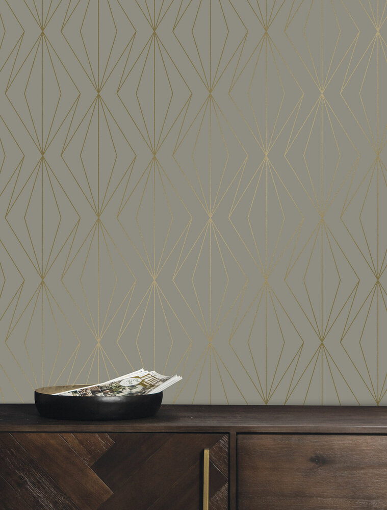 KEK Golden Lines wallpaper taupe/gold (2 sheets) MW-075 (Free Glue Included!)