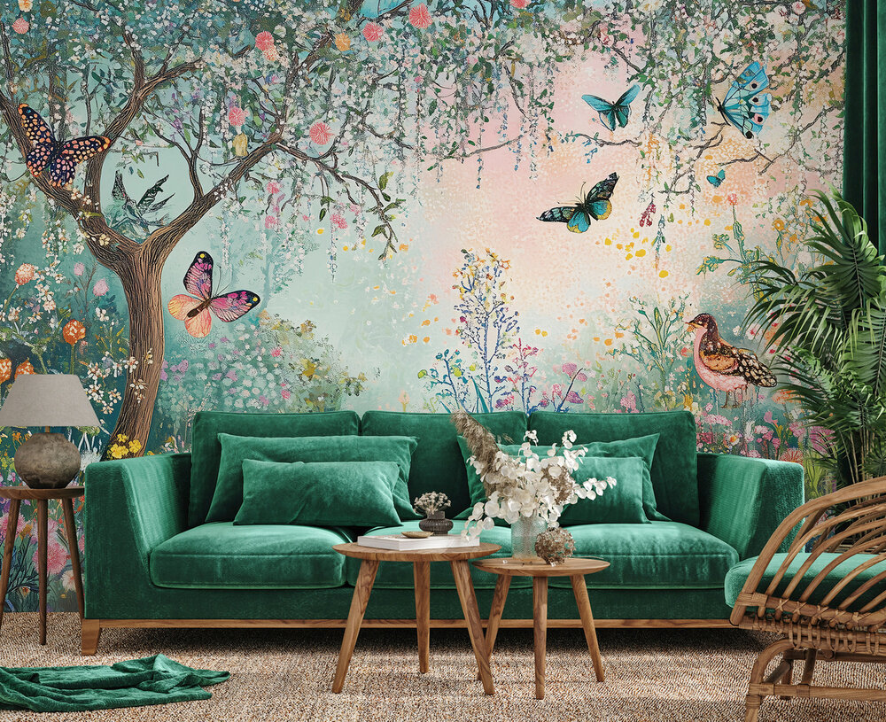 Vlinders &amp; Kleurrijke Planten Fotobehang 15542