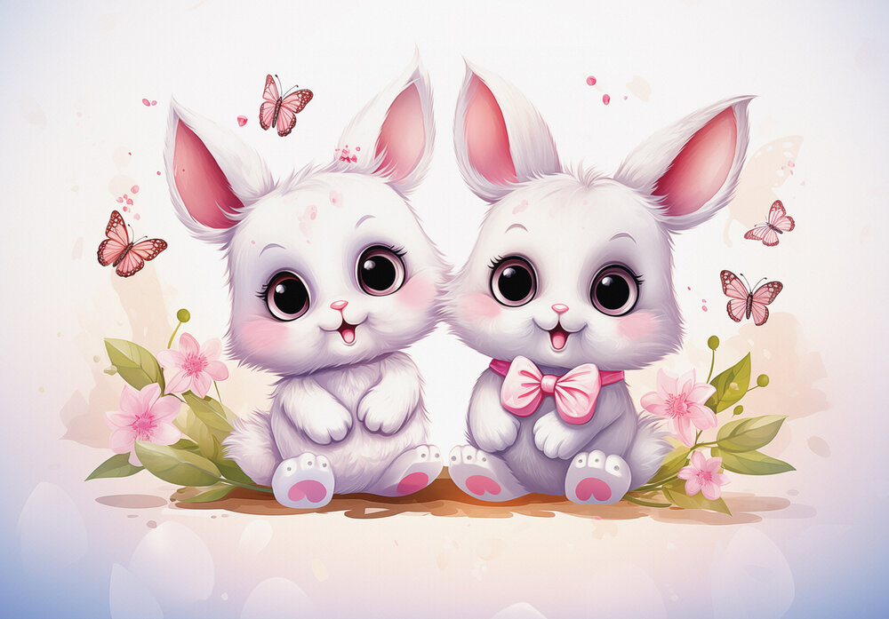 Konijntjes &amp; Vlinders Fotobehang 15215