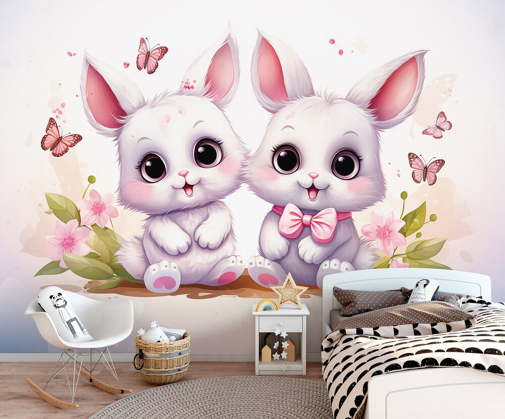 Konijntjes &amp; Vlinders Fotobehang 15215