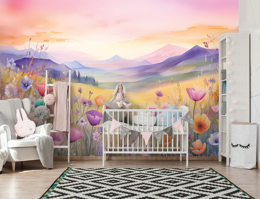 Klaprozen Bergen Fotobehang 15018