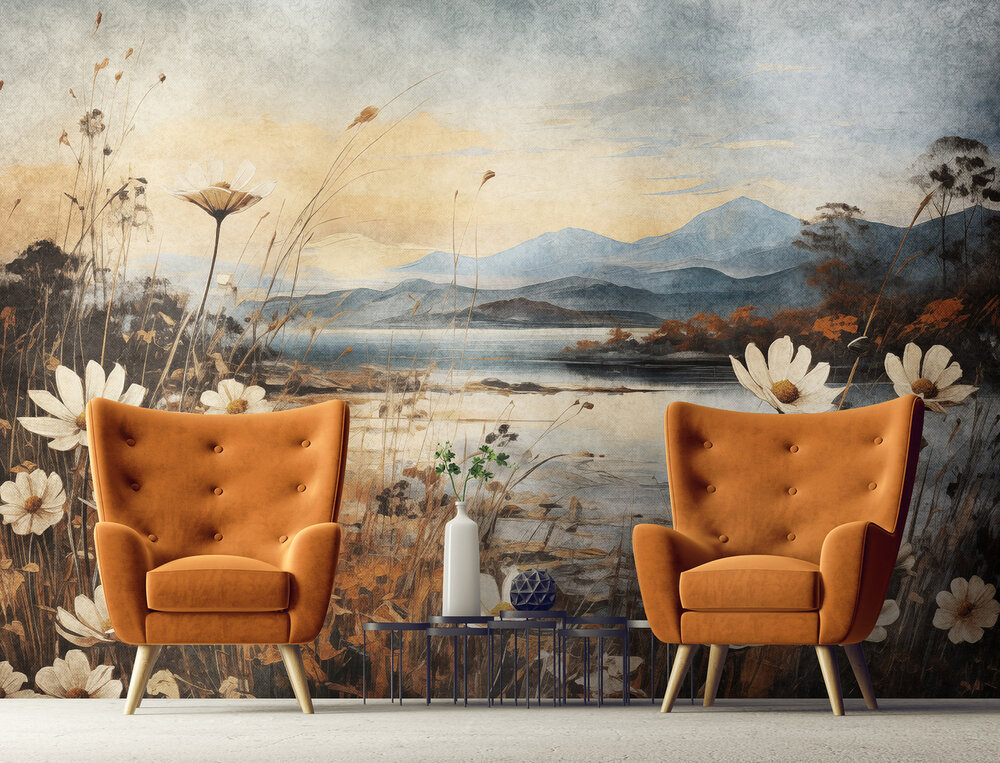 Bloemenweide bij Zonsondergang Fotobehang 15021