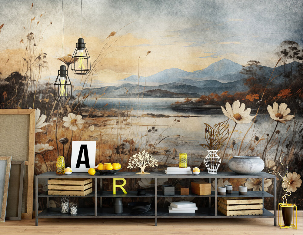 Bloemenweide bij Zonsondergang Fotobehang 15021