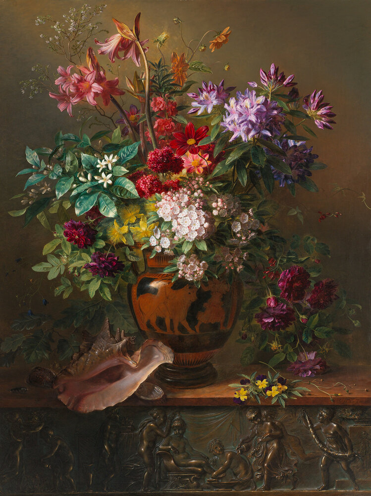 Stilleven met bloemen in een Griekse vaas: allegorie op de Lente RM70