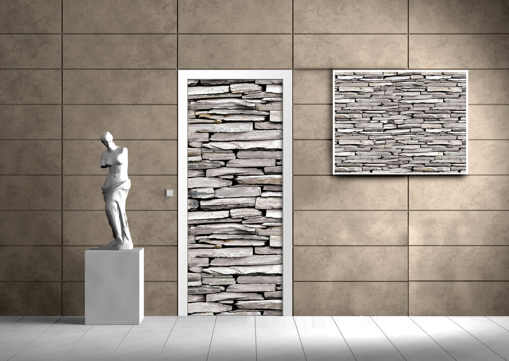 Stone Brick Wall Wood Door Mural Photo Wallpaper 1539VET