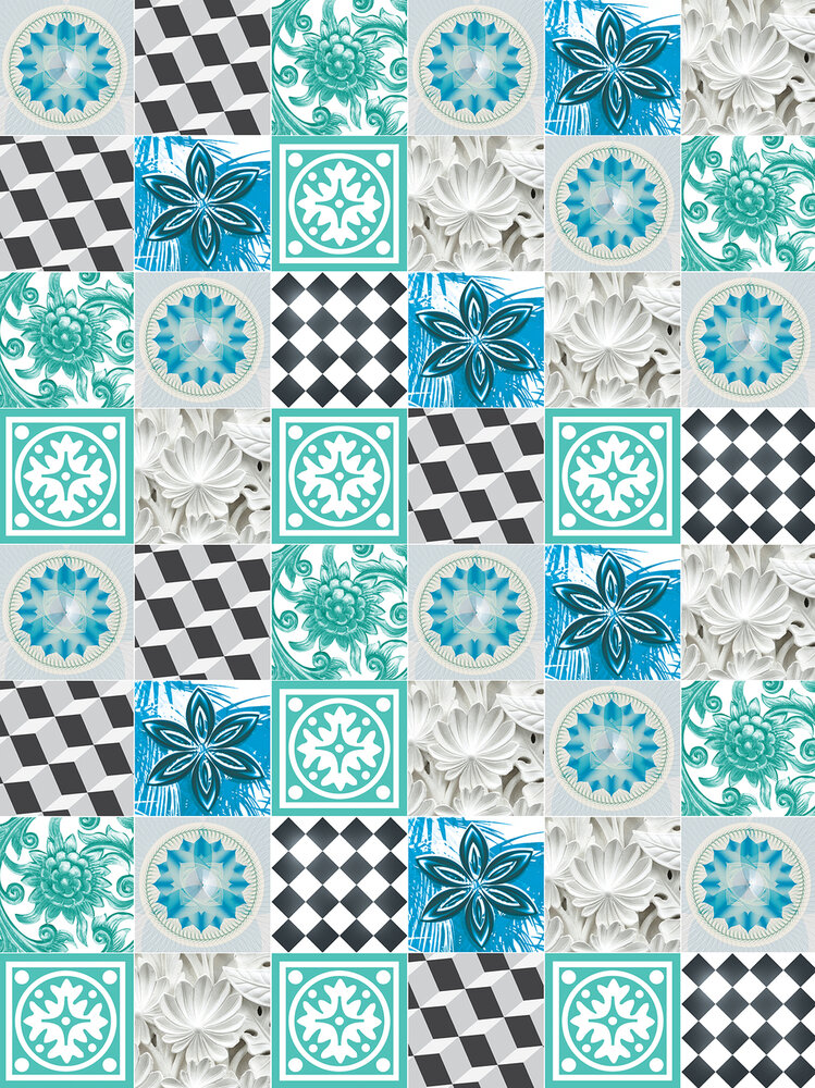 Blue Tiles Mosaic Photo Wall Mural 10702VEA