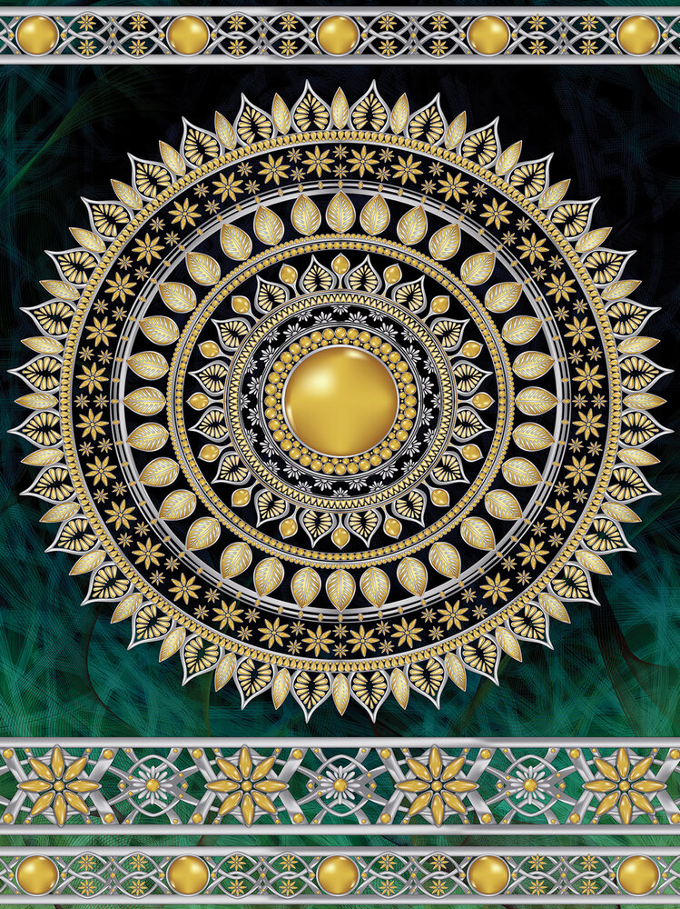 Golden Mandala in Emerald Photo Wall Mural 10121VEA