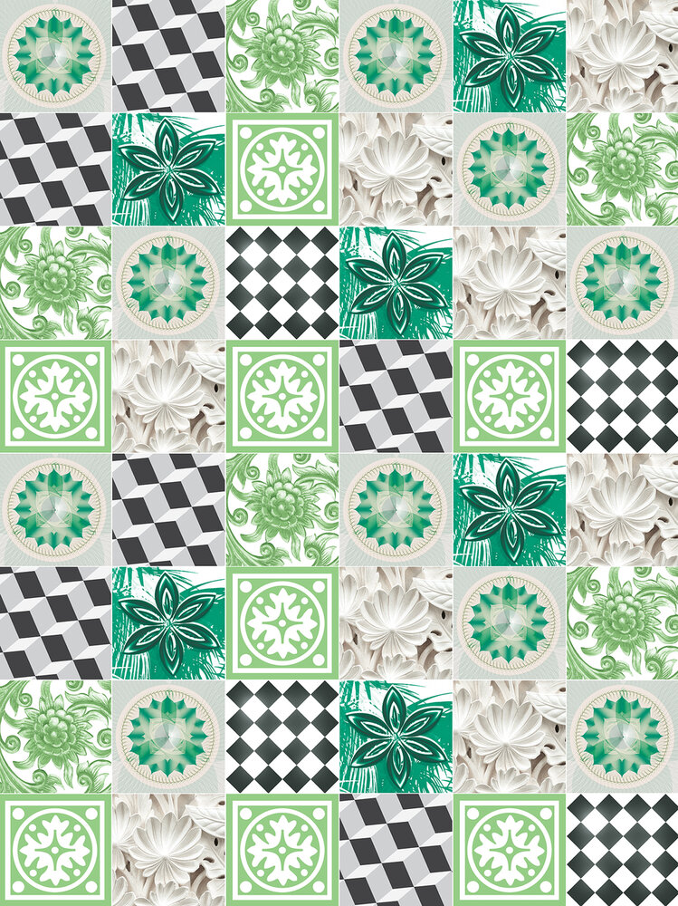 Green Tiles Mosaic Photo Wall Mural 10706VEA