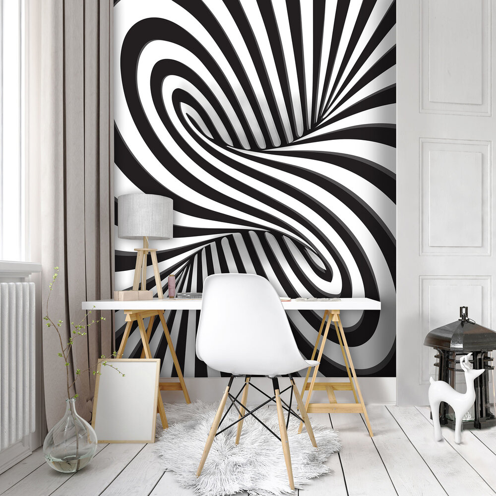 3D Black and White Swirl Photo Wall Mural 10204VEA