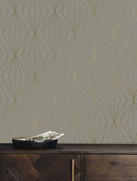 KEK Golden Lines wallpaper taupe/gold (2 sheets) MW-075 (Free Glue Included!)