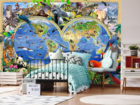 Wereldkaart Dieren Fotobehang 12842P8