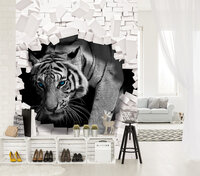 3D Tiger Coming out the Wall Photo Wall Mural 10400VEA