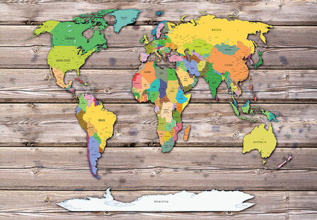 Photo Wall Mural World Map &amp; Wood 10869P8