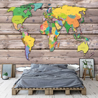 Photo Wall Mural World Map &amp; Wood 10869P8