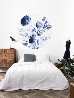 KEK Wallpaper Circle Small Royal Blue Flowers SC-002 (Free Glue Included!)