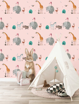 KEK Wallpaper Animal mix pink WP-132 (Free Glue Included!)
