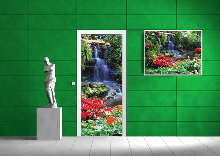 Waterfall in Colourful Jungle Door Mural Photo Wallpaper 166VET