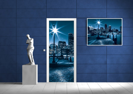 City and Skyscrapers at Night Door Mural Photo Wallpaper 283VET