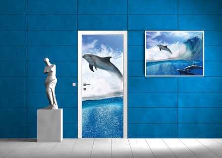 Dolphins Jumping on Waves Door Mural Photo Wallpaper 188VET