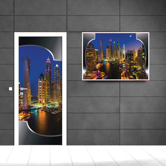 Dubai Skyscrapers at Night Door Mural Photo Wallpaper 2202VET