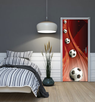 Footballs on Red Background Door Mural Photo Wallpaper 3386VET