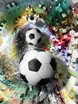 Footballs in 3D Puzzle Tunnel Photo Wall Mural 20100VEA