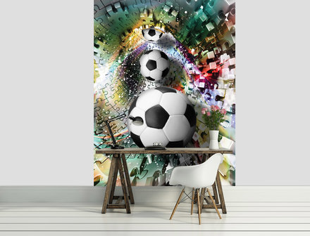 Footballs in 3D Puzzle Tunnel Photo Wall Mural 20100VEA