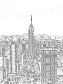 Black and White Sketch of City Photo Wall Mural 10688VEA
