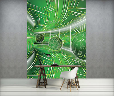 Green Corridor with Balls Photo Wall Mural 10077VEA