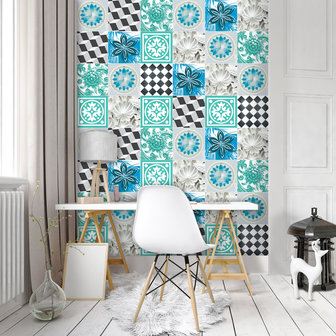 Blue Tiles Mosaic Photo Wall Mural 10702VEA