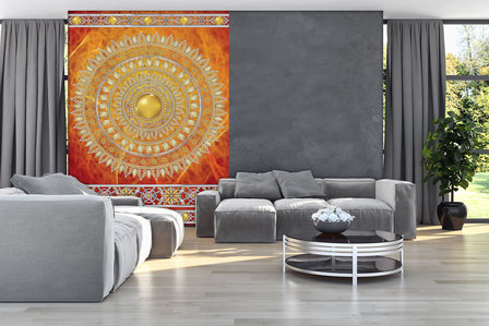 Golden Mandala in Red Photo Wall Mural 10119VEA