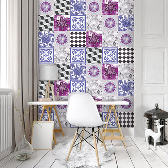 Purple Tiles Mosaic Photo Wall Mural 10708VEA