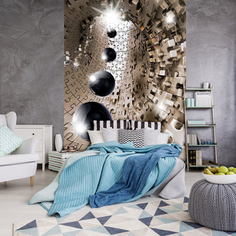 3D Puzzle Tunnel with Spheres Photo Wall Mural 10233VEA