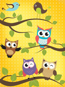 Colourful Owls on the Branches Photo Wall Mural 10377VEA