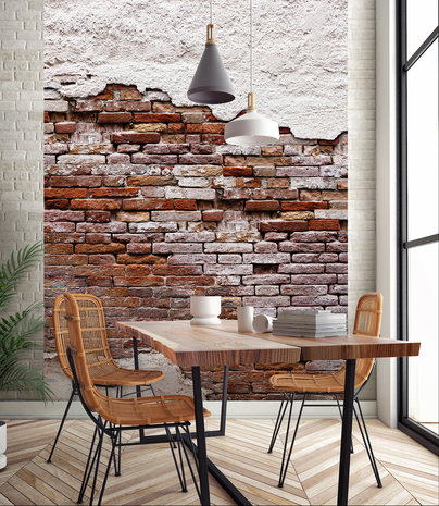 Tattered Old Red Brick Wall Photo Wall Mural 10182VEA