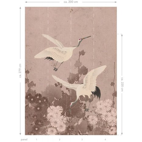 Esta Home| Flying Cranes Grey Pink 158946 (Free Glue Included)