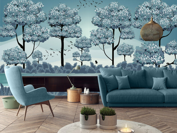 Blauw Abstract Landschap Wall Mural 14116