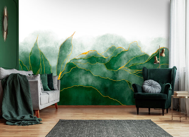 Watercolor Green Leaves Wall Mural 14127