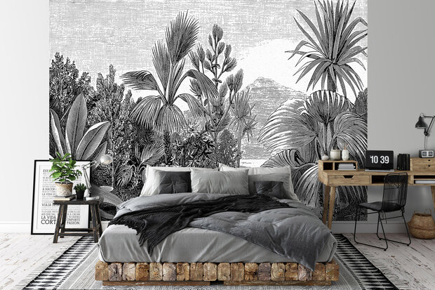 Zwart Wit Jungle Wall Mural 14135