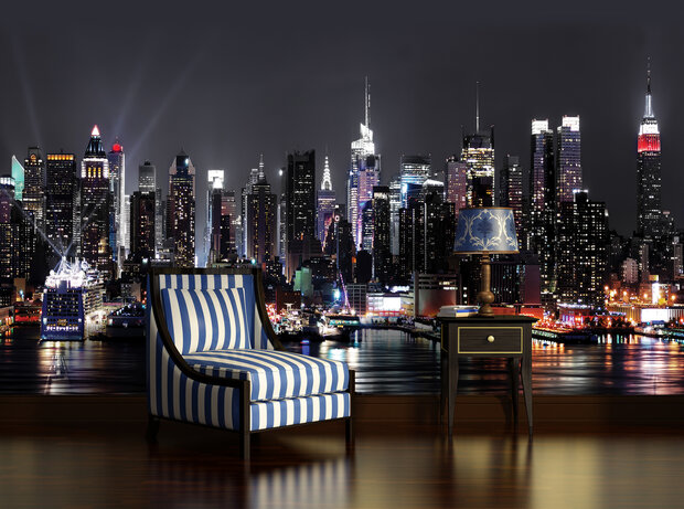 New York By Night Photo Wallpaper Mural 1309P8