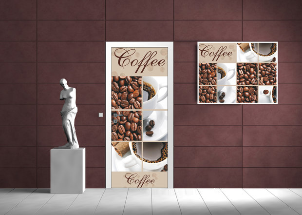 Coffee Beans and Cups Collage Door Mural Photo Wallpaper 114VET
