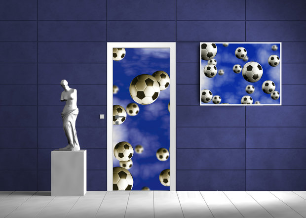 Footballs on Blue Background Door Mural Photo Wallpaper 187VET