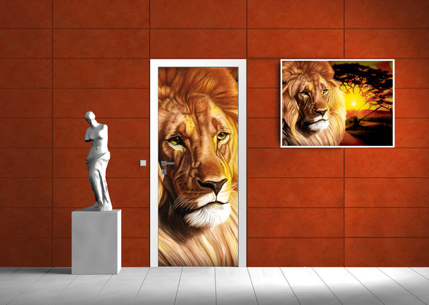 Lion Landscape Sunset Door Mural Photo Wallpaper 433VET