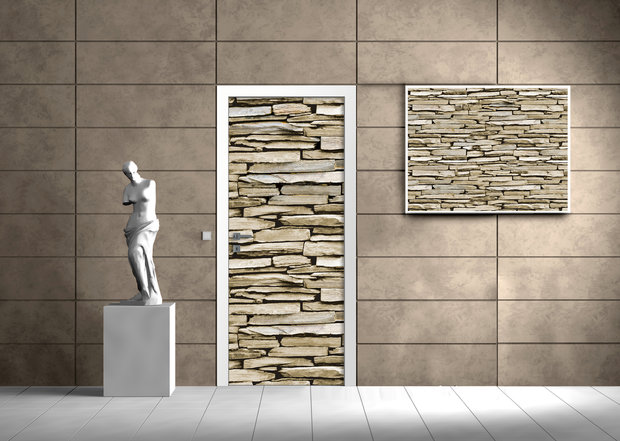 Stone Brick Wall Wood Door Mural Photo Wallpaper 1538VET