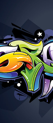 Colourful Graffiti on Navy Blue Door Mural Photo Wallpaper 1509VET