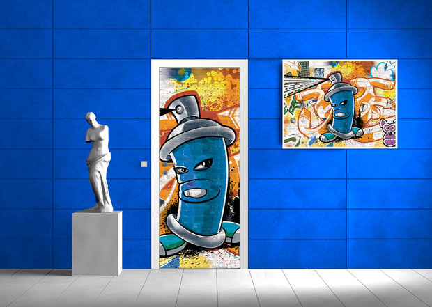 Blue Graffiti Spray Paint Can  Door Mural Photo Wallpaper 1398VET