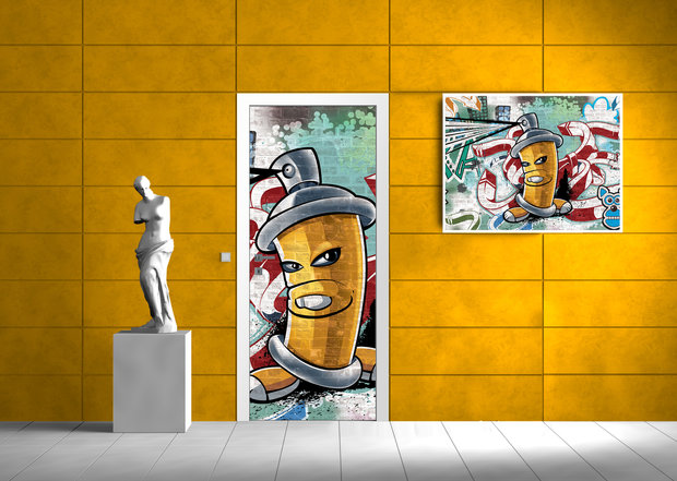 Yellow Graffiti Spray Paint Can Door Mural Photo Wallpaper 1397VET