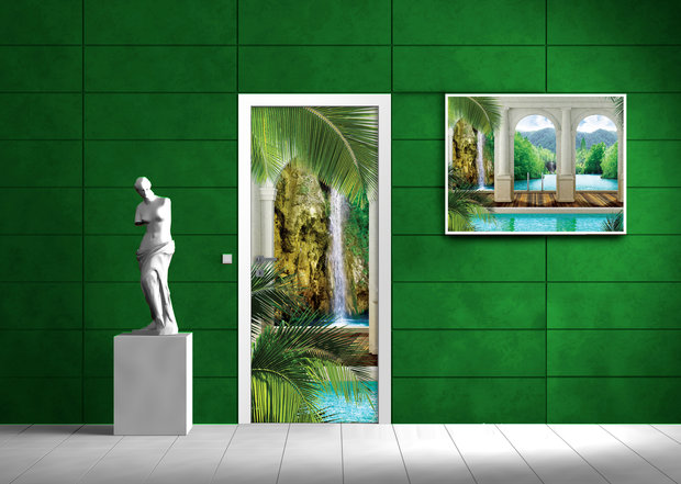 Waterfall Pillars View Door Mural Photo Wallpaper 1530VET