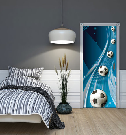 Footballs on Blue Background Door Mural Photo Wallpaper 3385VET