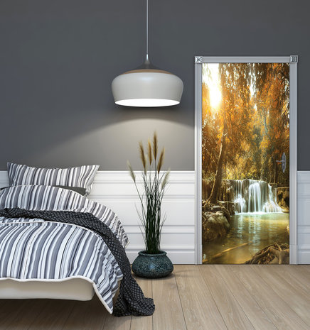 Waterfall in the Autumn Forest Door Mural Photo Wallpaper 10470VET